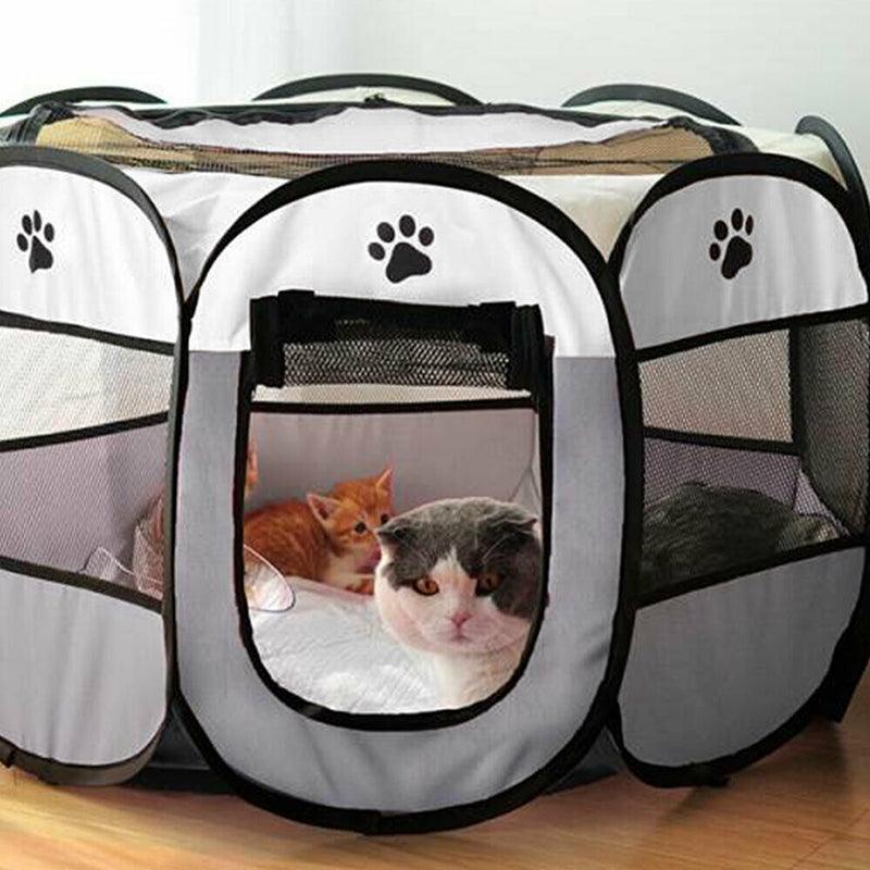 Pet Grooming Supplies: 8 Panel Pet Tent Playpen Dog Cat Play Pen Bags Kennel Portable Puppy Crate - L (91X91X58CM)