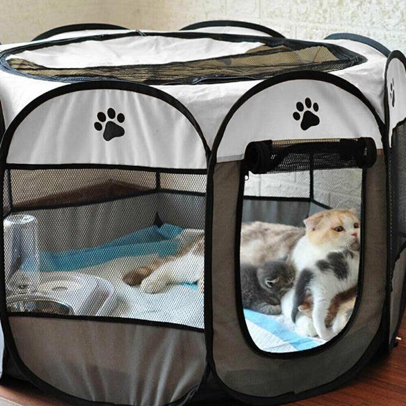 Pet Grooming Supplies: 8 Panel Pet Tent Playpen Dog Cat Play Pen Bags Kennel Portable Puppy Crate - L (91X91X58CM)