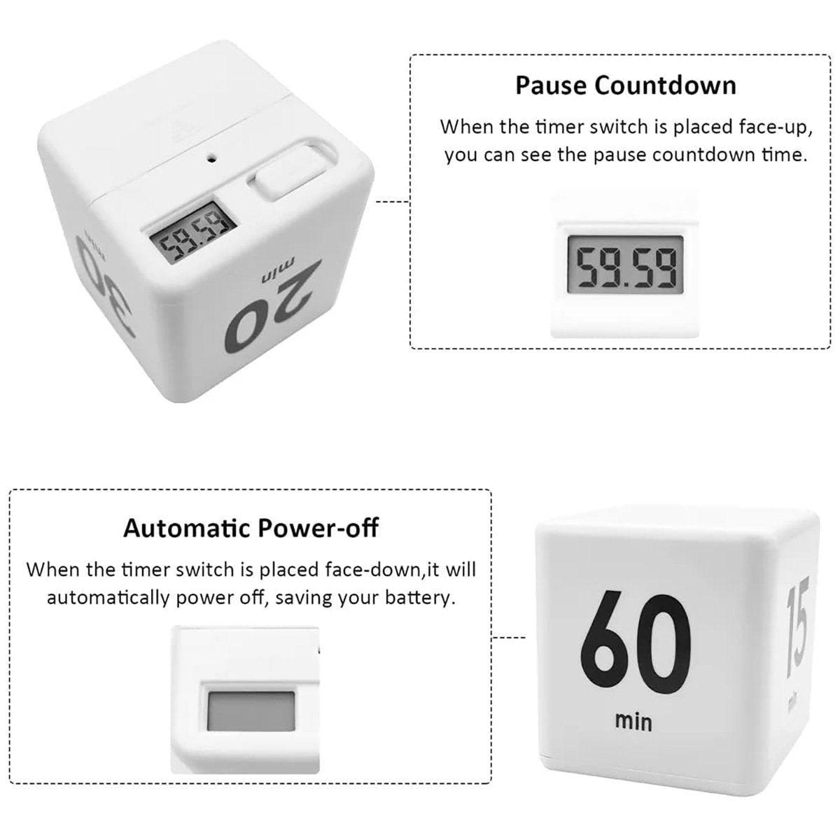 Clocks: Cubic Timer for Students Time Management Study Exercise Reminder Tool Adjustable - 1-3-5-10