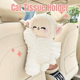 Automotive Decor: Car Tissue Box Multifunctional Hanging Drawer Box Cartoon Plush Sheep Design