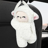 Automotive Decor: Car Tissue Box Multifunctional Hanging Drawer Box Cartoon Plush Sheep Design