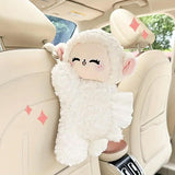 Automotive Decor: Car Tissue Box Multifunctional Hanging Drawer Box Cartoon Plush Sheep Design
