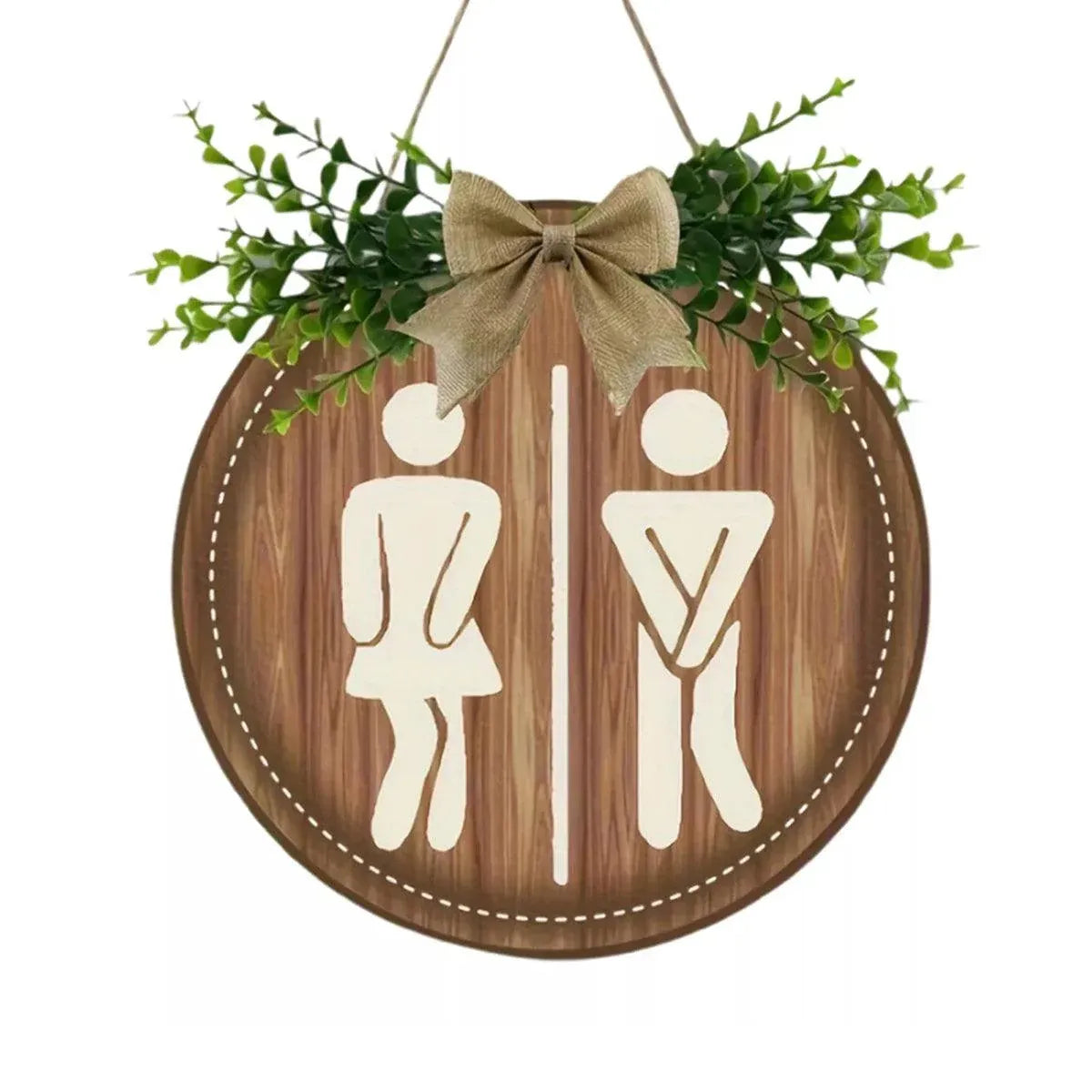 Round Restroom Door Sign with Bow and Greenery 23 x 23 cm - 1 Piece