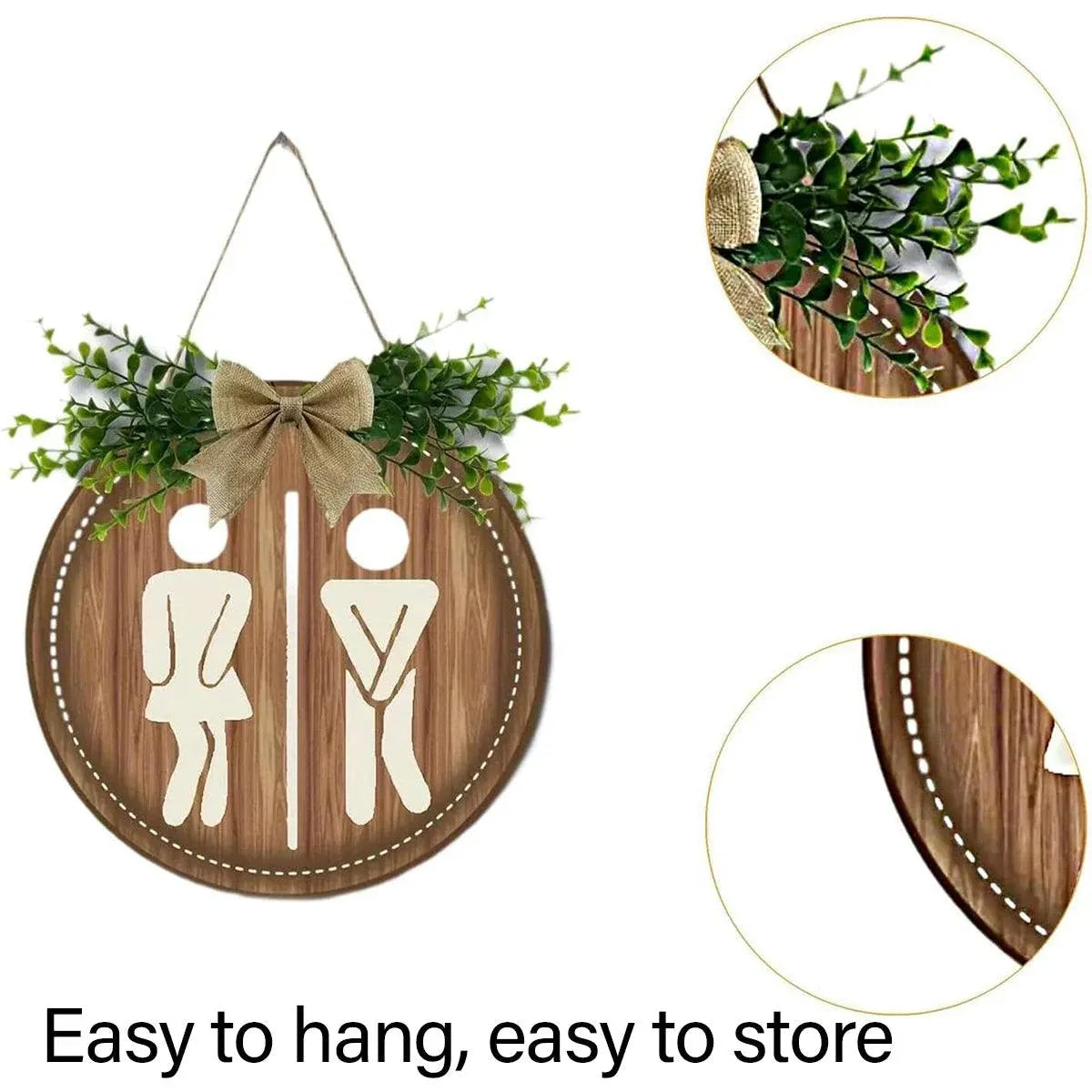 Round Restroom Door Sign with Bow and Greenery 23 x 23 cm - 1 Piece