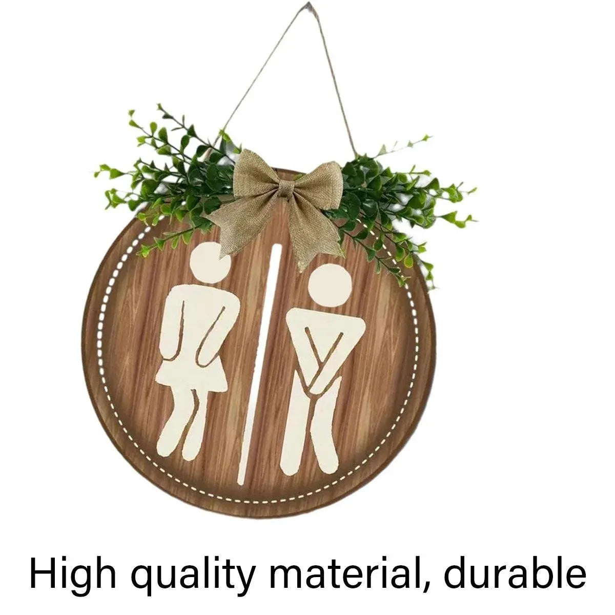 Round Restroom Door Sign with Bow and Greenery 23 x 23 cm - 1 Piece