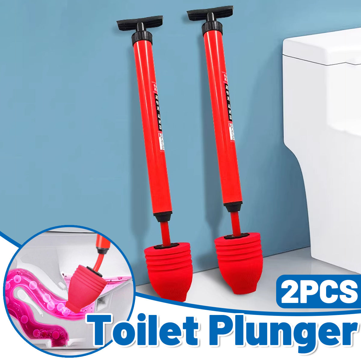 Commercial Cleaning Equipment: 2PCS Toilet Plunger Vacuum Pump Powerful Clog Remover Sewer Drain Unclogging Tool