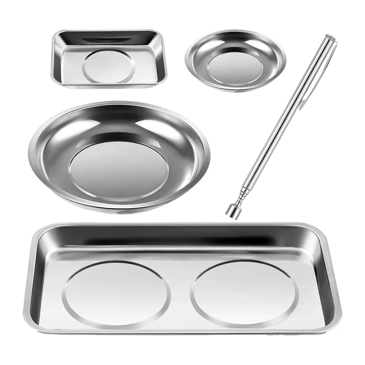 5PCS Stainless Steel Tool Tray Storage Set with Strong Iron-Grip Sturdy for Garage Workshop