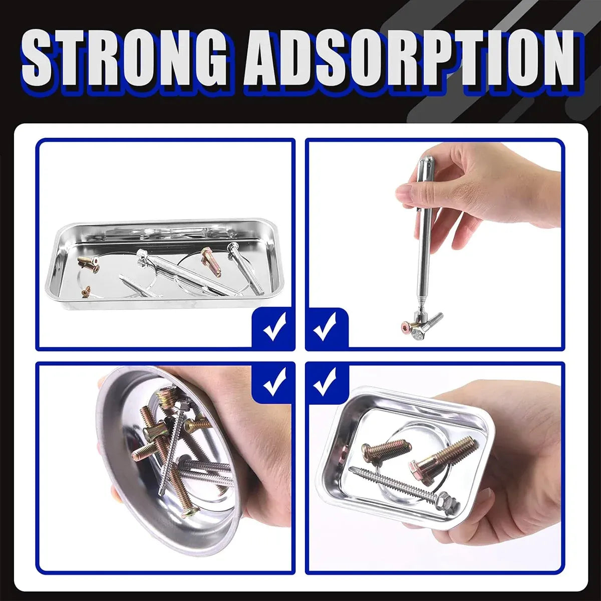5PCS Stainless Steel Tool Tray Storage Set with Strong Iron-Grip Sturdy for Garage Workshop