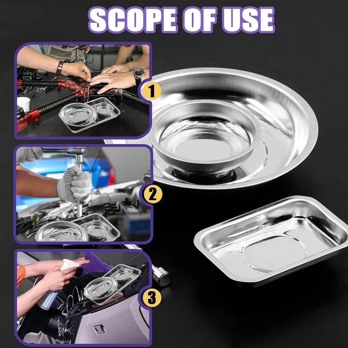 5PCS Stainless Steel Tool Tray Storage Set with Strong Iron-Grip Sturdy for Garage Workshop
