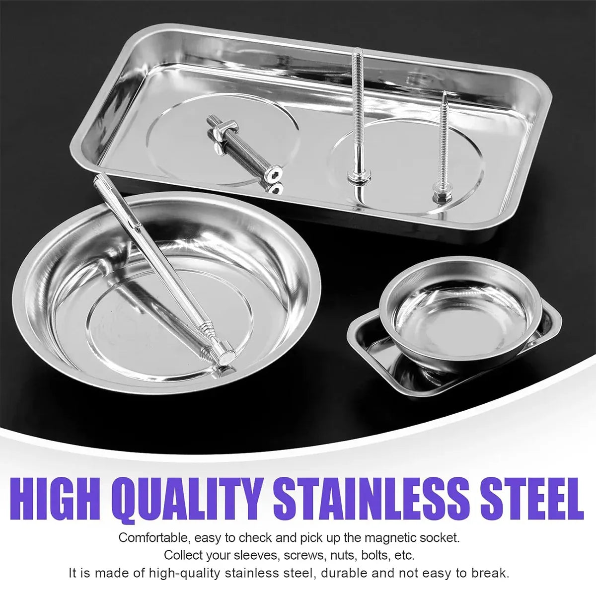 5PCS Stainless Steel Tool Tray Storage Set with Strong Iron-Grip Sturdy for Garage Workshop