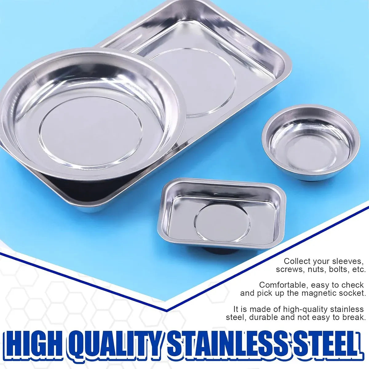 5PCS Stainless Steel Tool Tray Storage Set with Strong Iron-Grip Sturdy for Garage Workshop