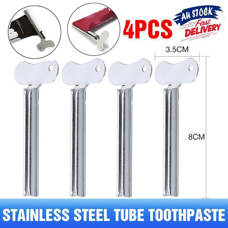 Oral Care: 4X Stainless Steel Tube Toothpaste Squeezer Easy Key Dispenser Rolling Holder Au