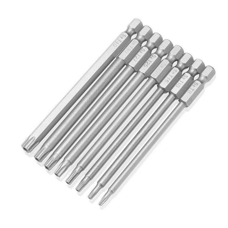 Screwdrivers: 8PCS T8 to T40 Torx Screwdriver Bit Set 100mm S2 Steel Hex Tip Head