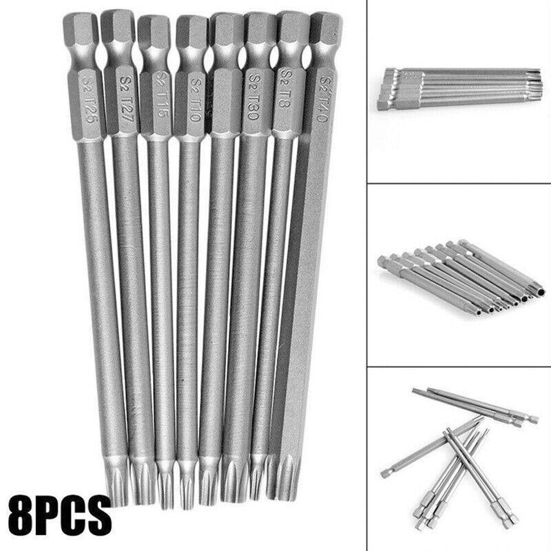 Screwdrivers: 8PCS T8 to T40 Torx Screwdriver Bit Set 100mm S2 Steel Hex Tip Head