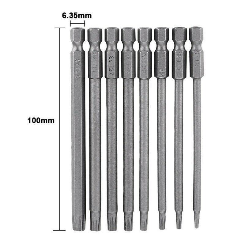 Screwdrivers: 8PCS T8 to T40 Torx Screwdriver Bit Set 100mm S2 Steel Hex Tip Head