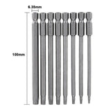 8PCS T8 to T40 Torx Screwdriver Bit Set 100mm S2 Steel Hex Tip Head
