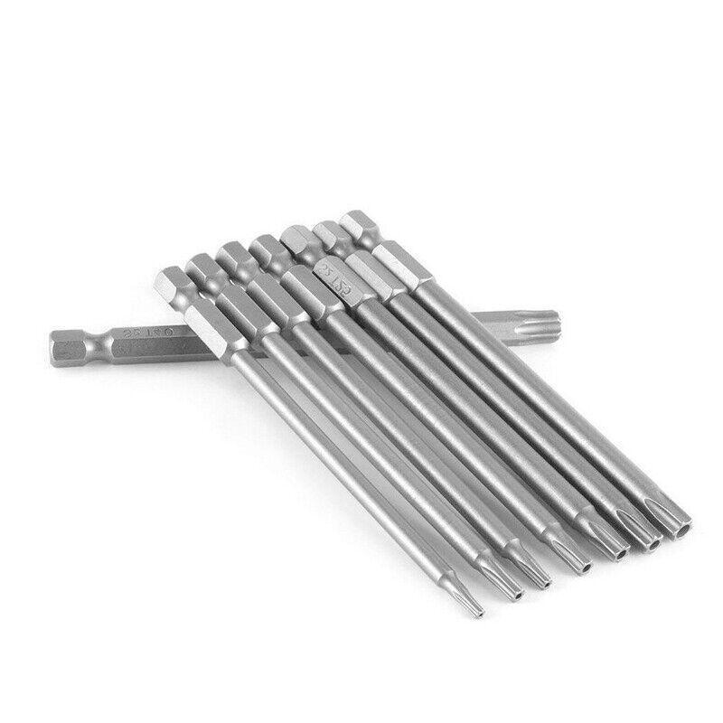 Screwdrivers: 8PCS T8 to T40 Torx Screwdriver Bit Set 100mm S2 Steel Hex Tip Head