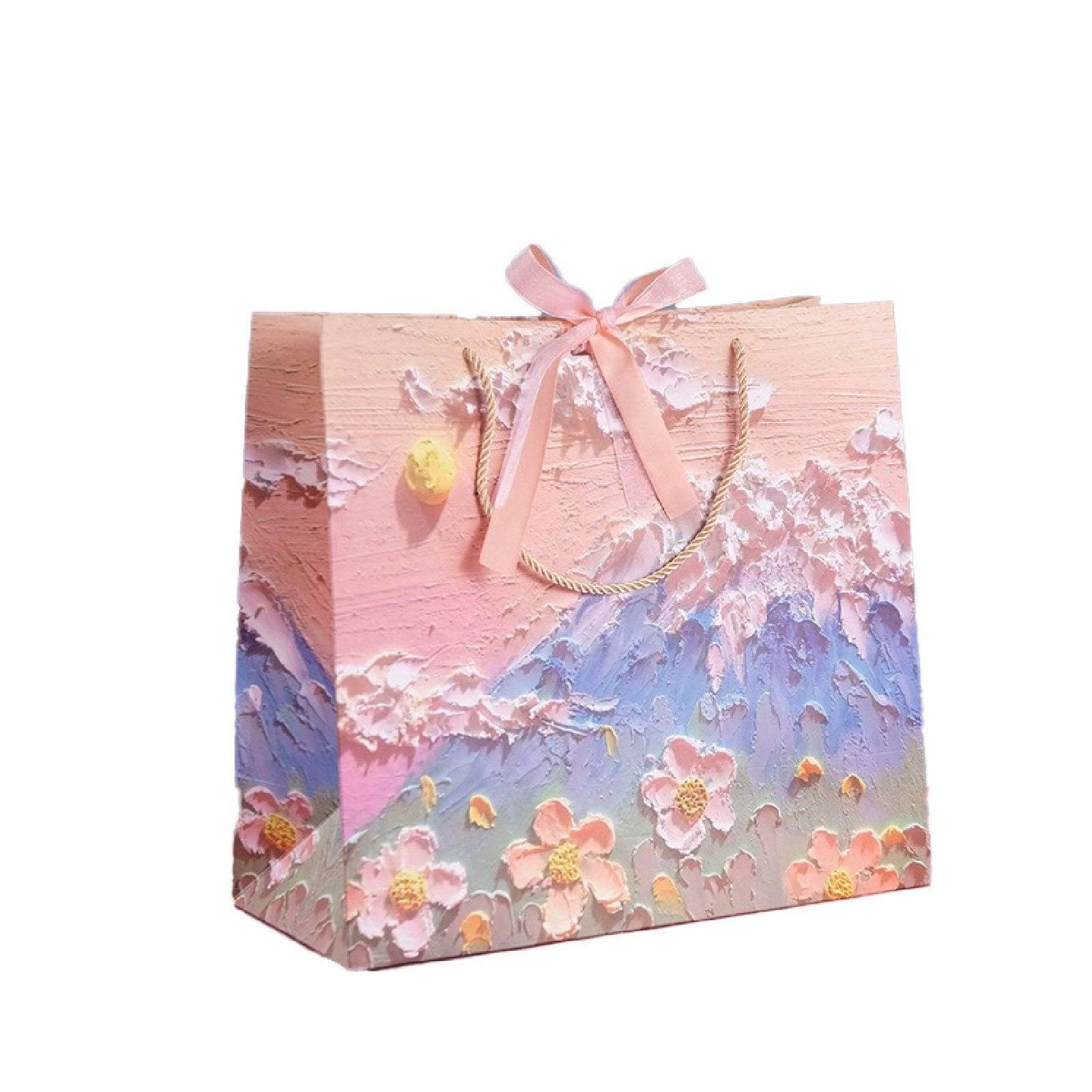 10pcs Oil Painting Gift Paper Bags for Birthday and Holiday Gift Packaging Tote - M