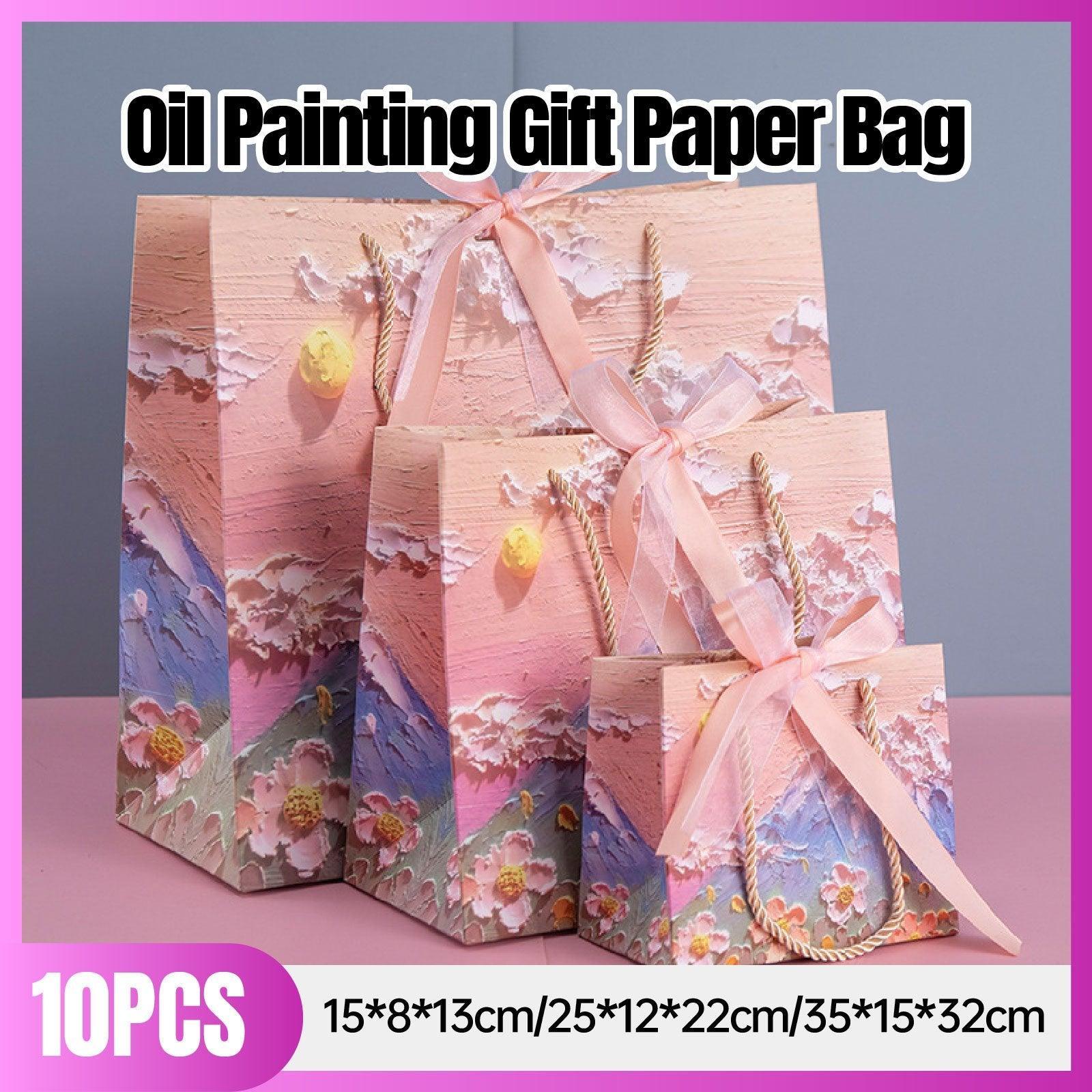 10pcs Oil Painting Gift Paper Bags for Birthday and Holiday Gift Packaging Tote - S