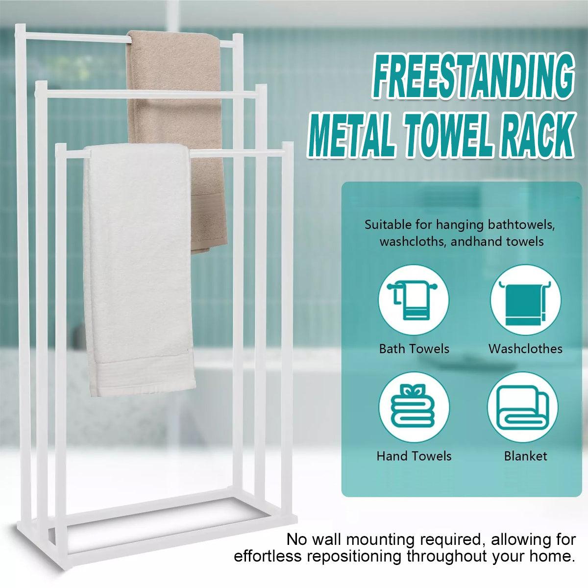 Towel Racks & Holders: 3 Tier Metal Towel Rack Freestanding 3 Bars Drying Shelf Holder Stand Organizer