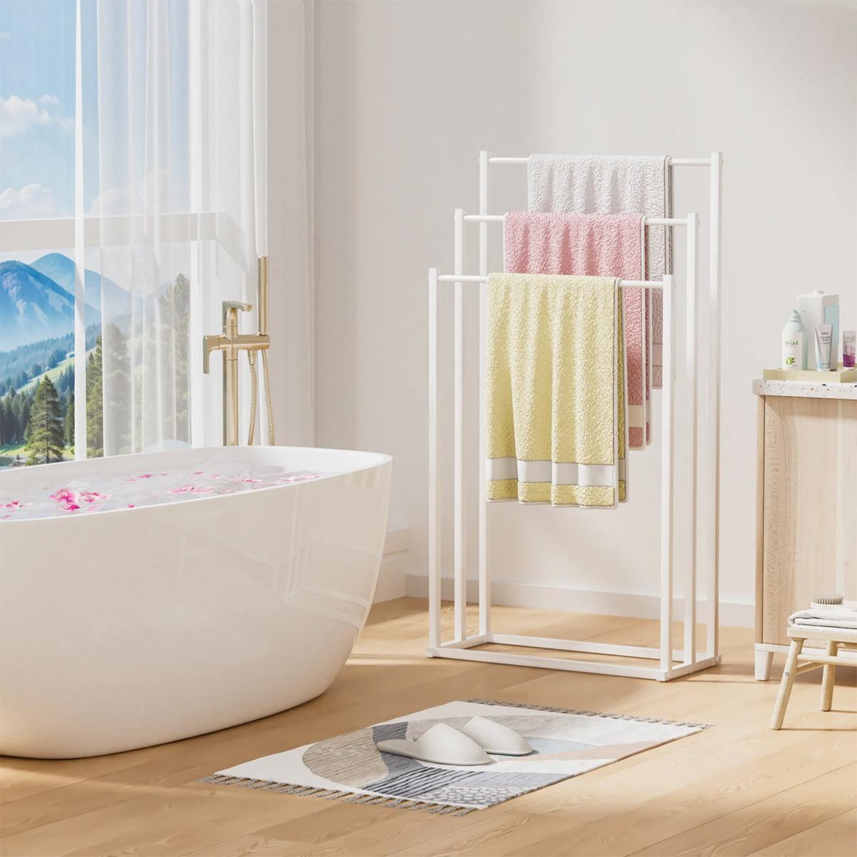 Towel Racks & Holders: 3 Tier Metal Towel Rack Freestanding 3 Bars Drying Shelf Holder Stand Organizer
