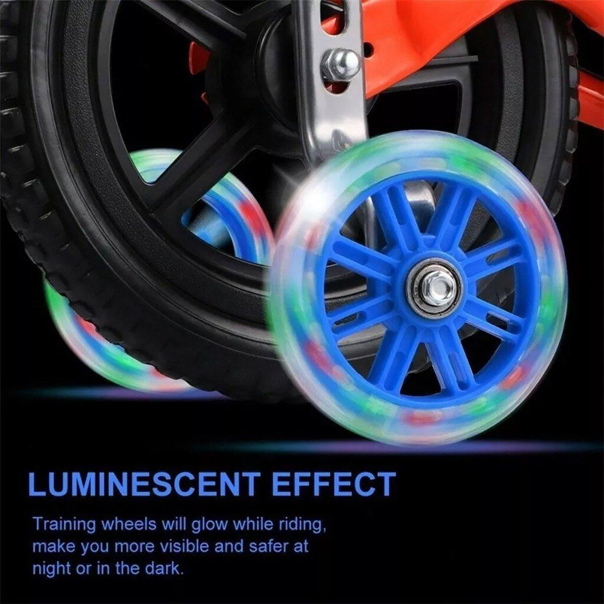 12–20 Inch Bike Training Wheels Flashing PVC Silent Stabilizer Auxiliary Support - Black