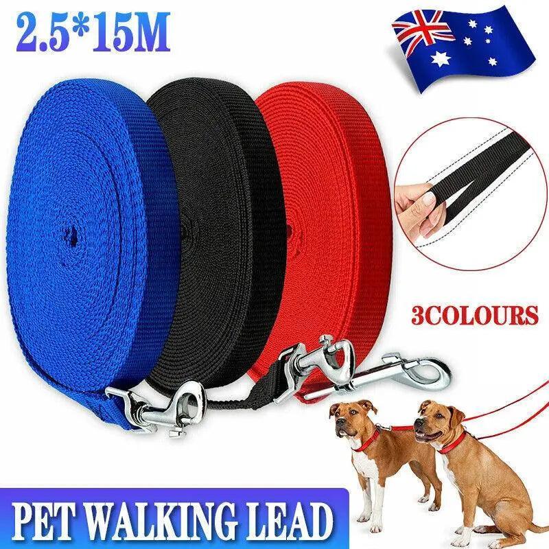 Pet Grooming Supplies: 50Ft/15M Long Dog Lead Pet Puppy Leash Training Obedience Recall Walk Tracking - Red