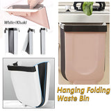 9L Hanging  Bin Wall Mounted Folding Waste Bin Kitchen Dining Cabinet Trash Can - Khaki
