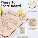 Board Games: Phase 10 Score Board Wooden Phase 10 Scorecard Reusable for Family Game Tabletop