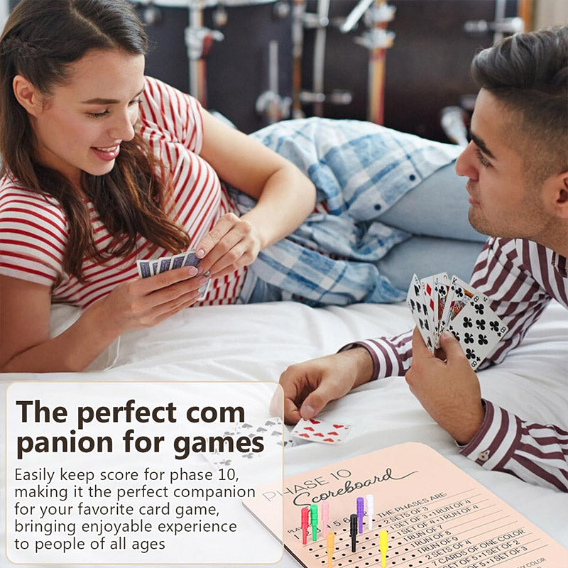 Board Games: Phase 10 Score Board Wooden Phase 10 Scorecard Reusable for Family Game Tabletop