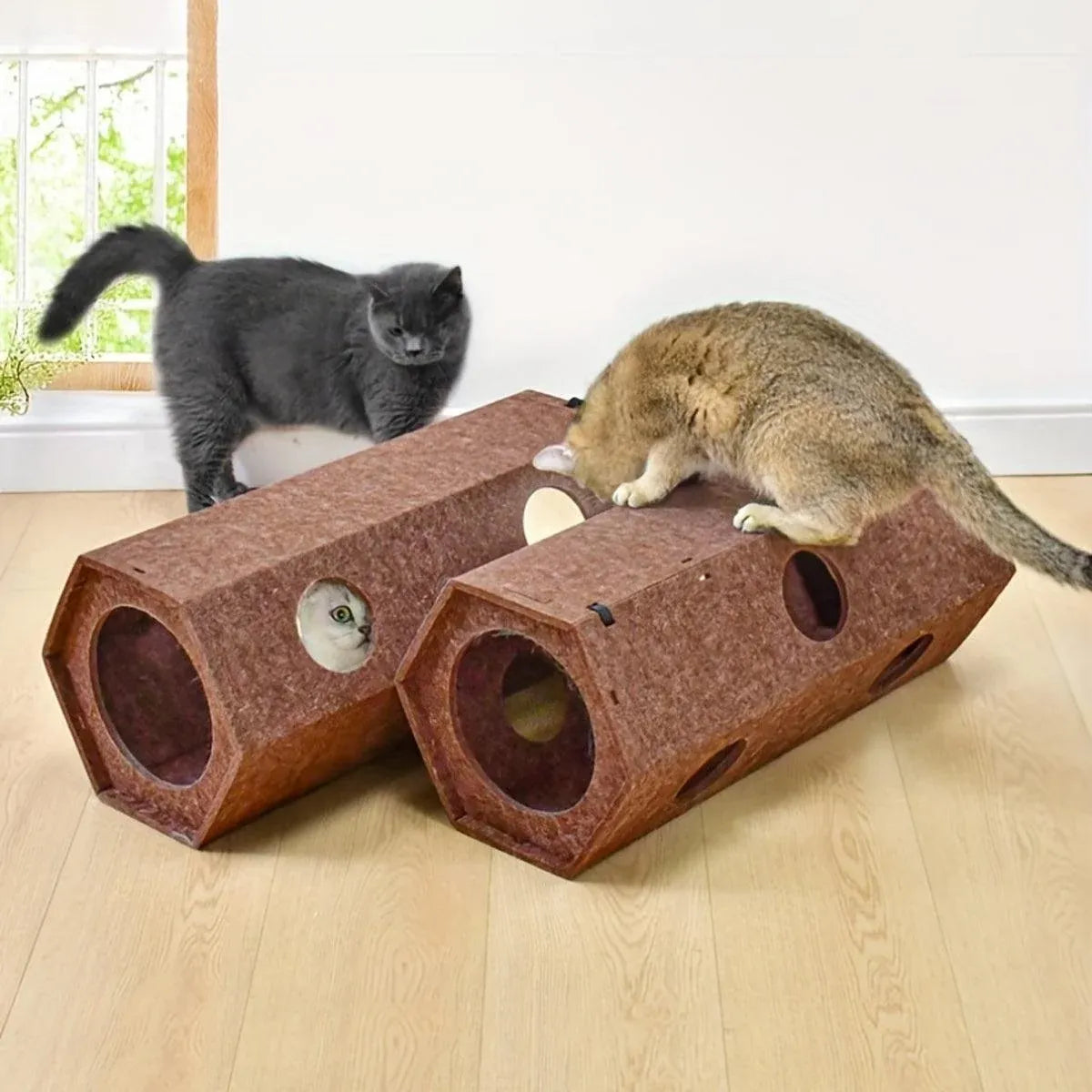 Brown Hexagonal Cat Tunnel 60 x 26 x 26 cm - 1 Piece