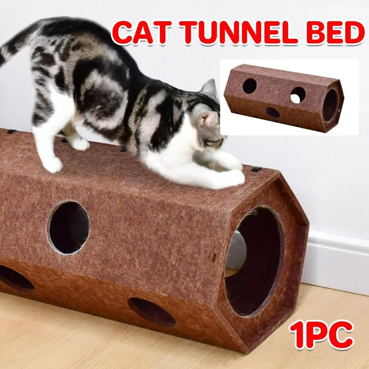 Brown Hexagonal Cat Tunnel 60 x 26 x 26 cm - 1 Piece