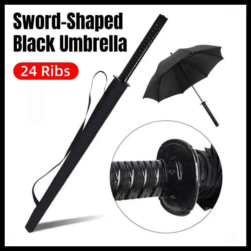 1-Piece Black 24-Rib Sword-Handle Straight Umbrella