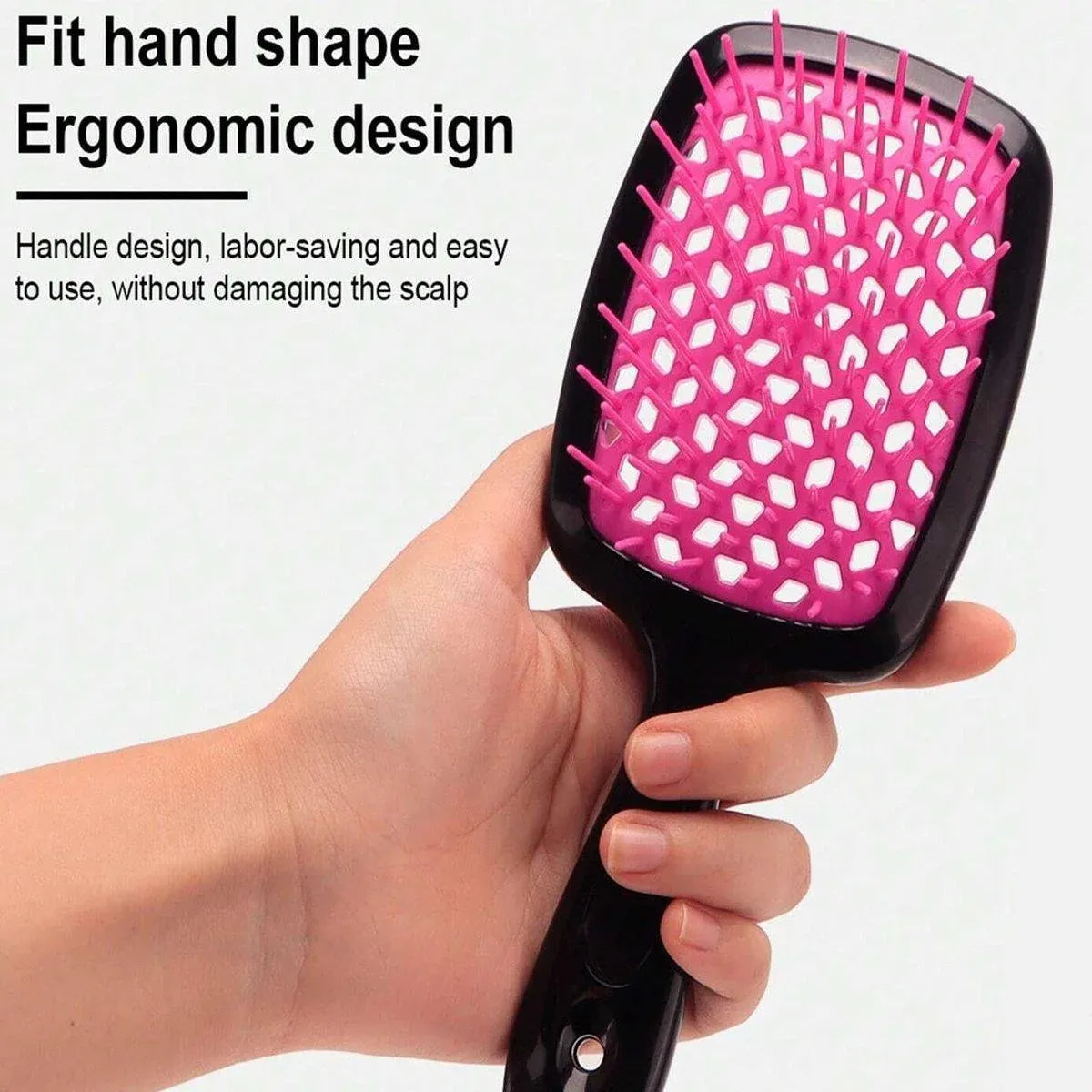 Detangling Hair Brush Hollow Vented Cushion Black and Rose Red, 1 Piece