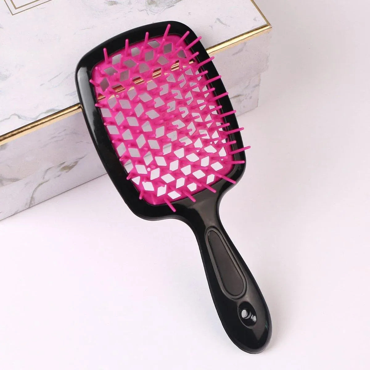 Detangling Hair Brush Hollow Vented Cushion Black and Rose Red, 1 Piece