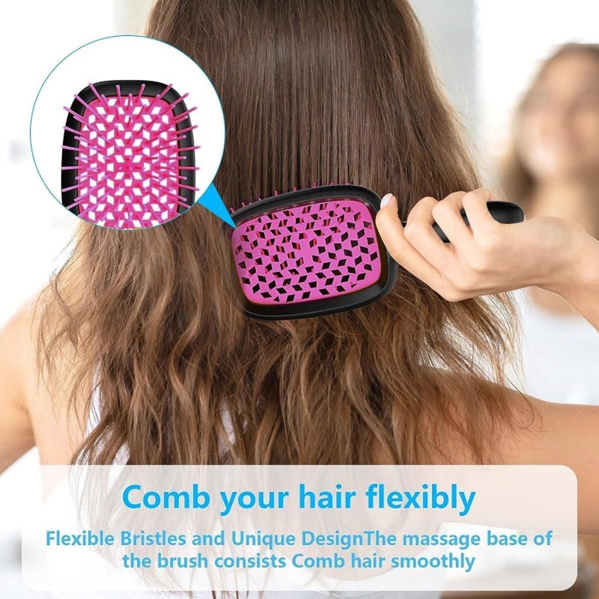 Detangling Hair Brush Hollow Vented Cushion Black and Rose Red, 1 Piece