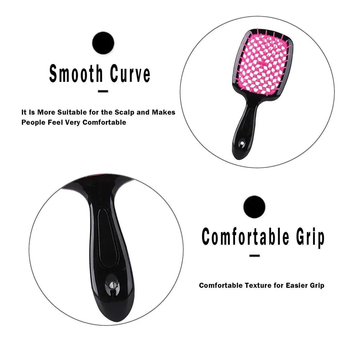 Detangling Hair Brush Hollow Vented Cushion Black and Rose Red, 1 Piece