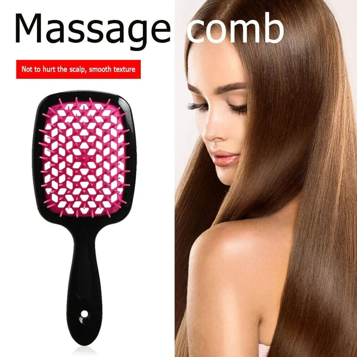 Detangling Hair Brush Hollow Vented Cushion Black and Rose Red, 1 Piece