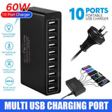 60W 10 Port USB Charger Multi Port AC Adapter Travel Wall Hub Charging Station