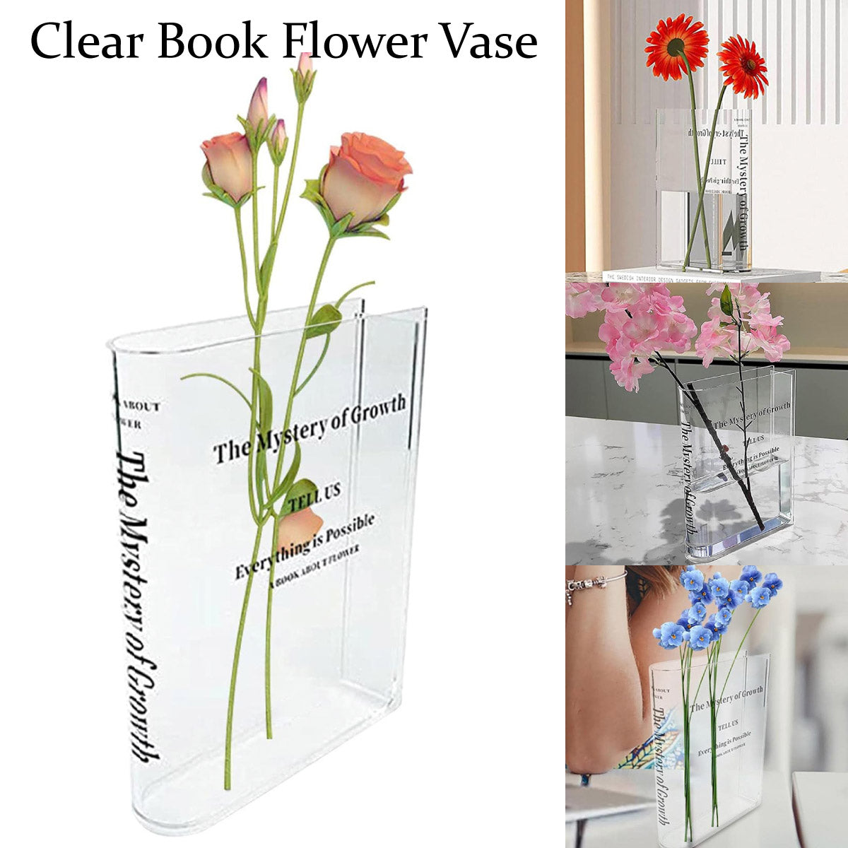 Other Wedding Decorations: Transparent Book Vase Flower Holder Acrylic Decorative Table Display Stand