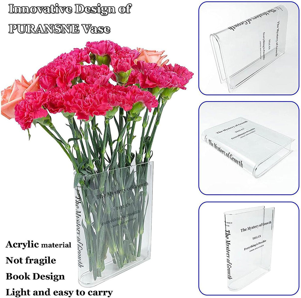 Other Wedding Decorations: Transparent Book Vase Flower Holder Acrylic Decorative Table Display Stand