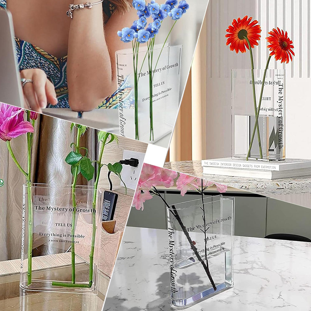 Other Wedding Decorations: Transparent Book Vase Flower Holder Acrylic Decorative Table Display Stand