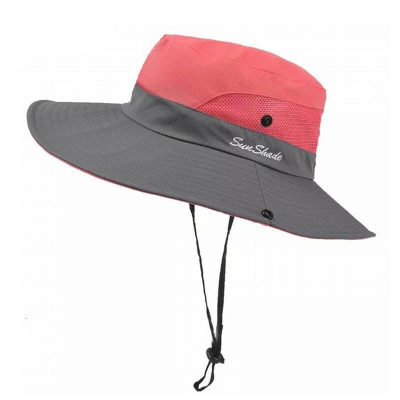 Women's Sleepwear: Women Wide Brim Ponytail Hat Sun Protect Visor Summer Beach Cap Anti Uv Floppy - Watermelon Red