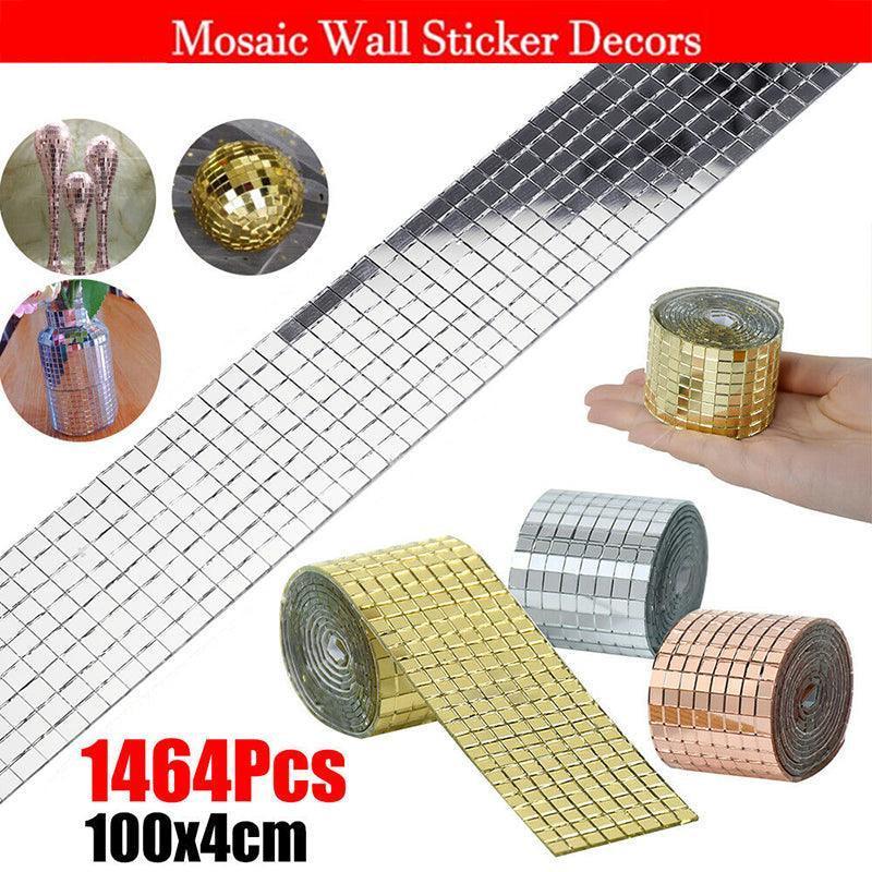 Tape: Diy Mini Mosaic Tiles Self-Adhesive Square Mirror Glass Wall Sticker Decors - Gold