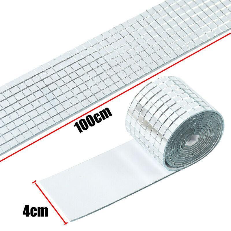 Tape: Diy Mini Mosaic Tiles Self-Adhesive Square Mirror Glass Wall Sticker Decors - Gold
