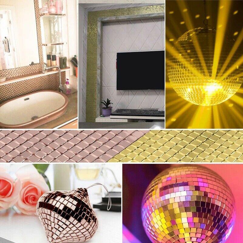 Tape: Diy Mini Mosaic Tiles Self-Adhesive Square Mirror Glass Wall Sticker Decors - Gold