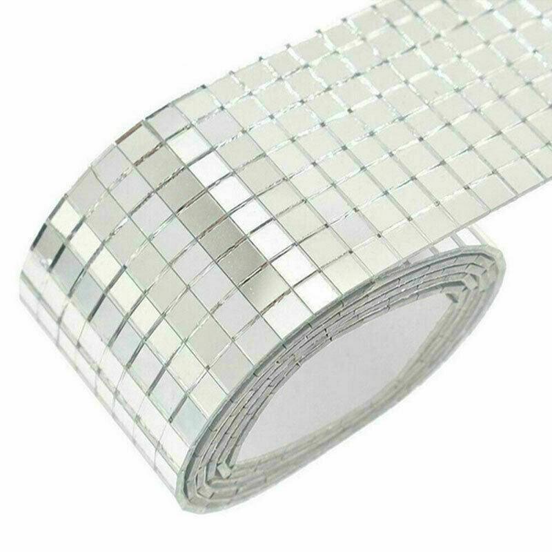 Tape: Diy Mini Mosaic Tiles Self-Adhesive Square Mirror Glass Wall Sticker Decors - Gold