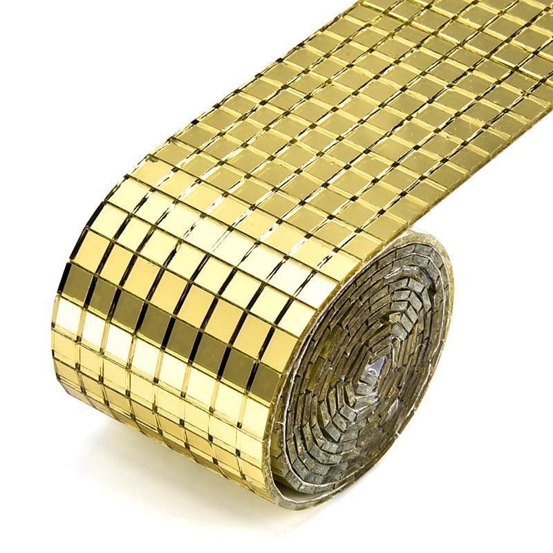 Tape: Diy Mini Mosaic Tiles Self-Adhesive Square Mirror Glass Wall Sticker Decors - Gold