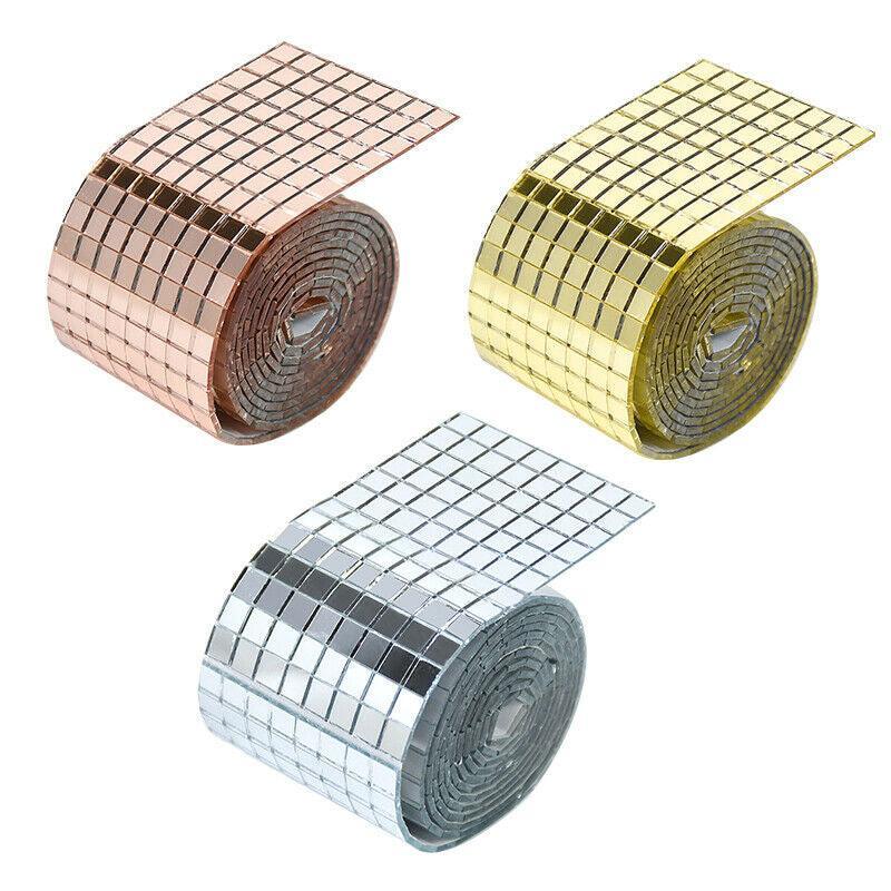 Tape: Diy Mini Mosaic Tiles Self-Adhesive Square Mirror Glass Wall Sticker Decors - Rose Gold