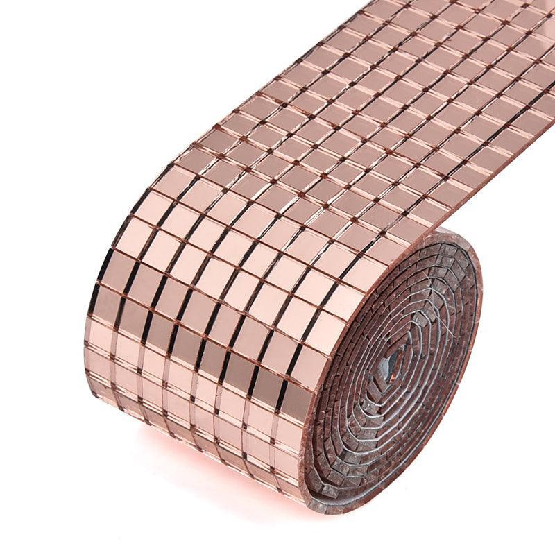 Tape: Diy Mini Mosaic Tiles Self-Adhesive Square Mirror Glass Wall Sticker Decors - Rose Gold